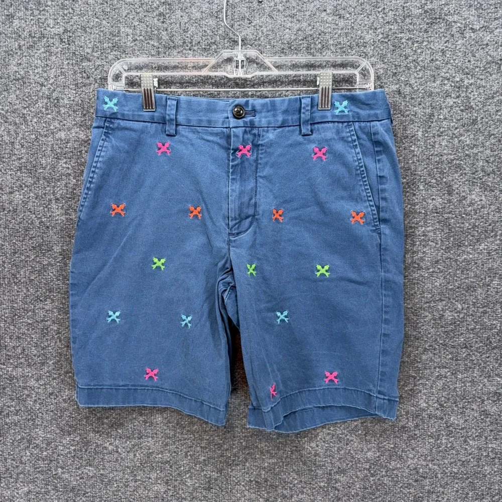 Vineyard Vines Shorts Mens 30 Blue Embroidered Fish Bone Breaker Chino Preppy